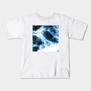 River flow ,fern, ferns, leaves,  rocks, vegetation, flow, river, water, turquoise, island, paradise, adventure, foam, blue, navy, aqua, stones, summer, rain, xmas, holidays Kids T-Shirt